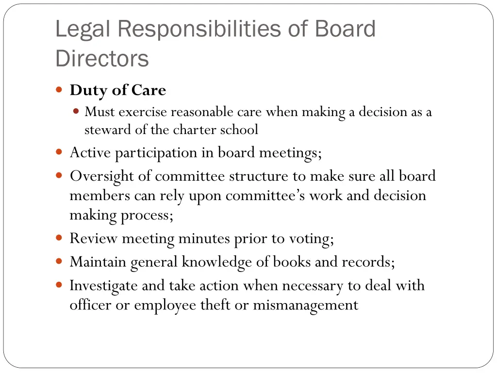 legal responsibilities of board directors