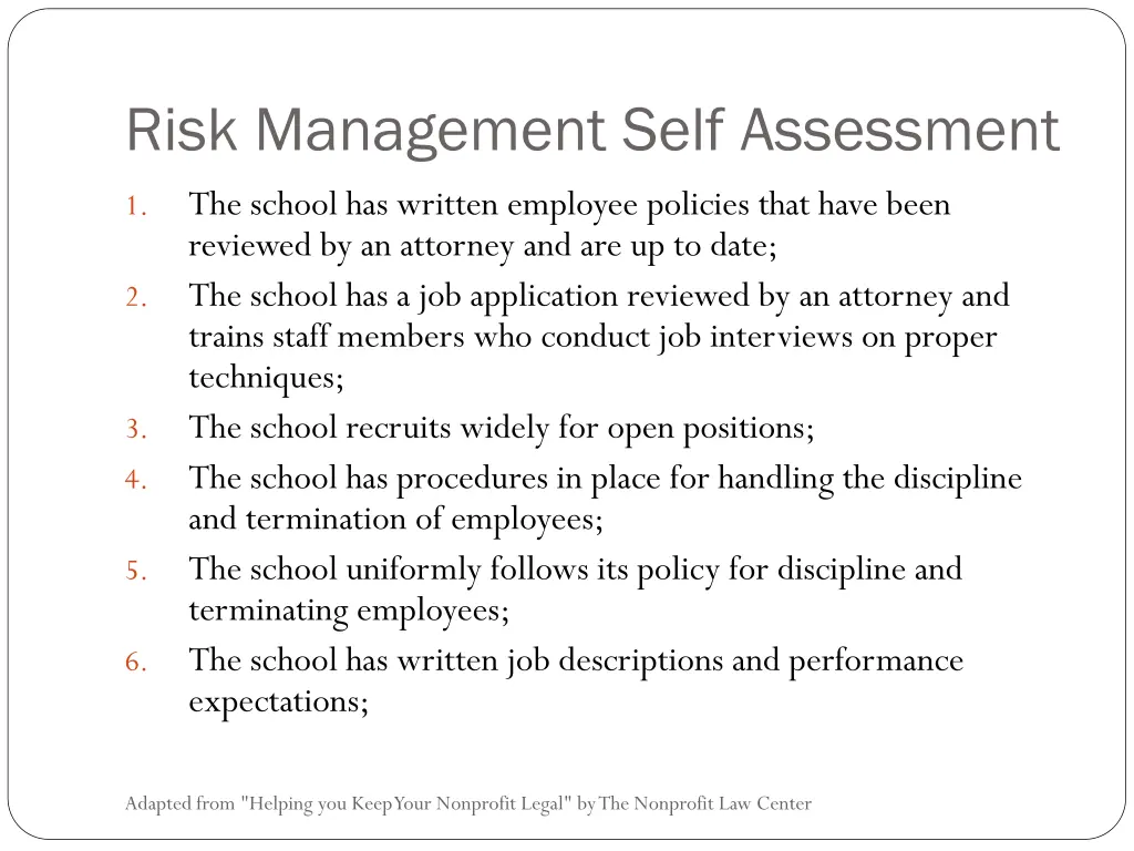 risk management self assessment