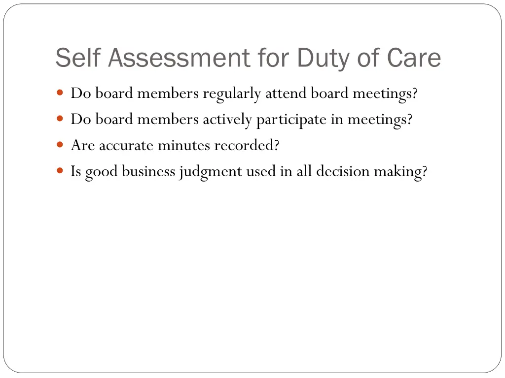 self assessment for duty of care