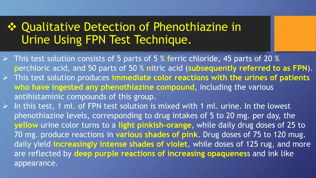 qualitative detection of phenothiazine in urine