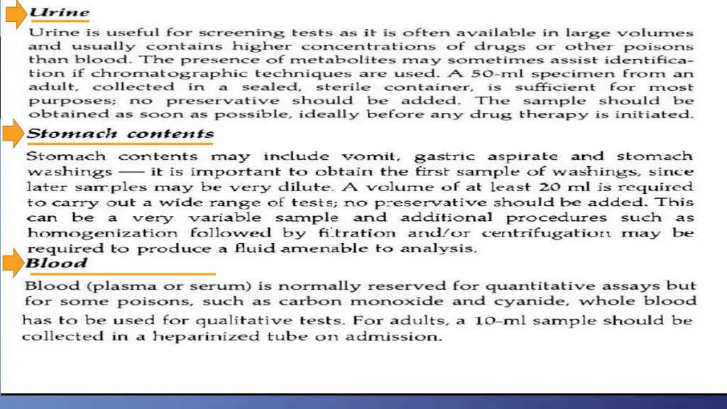 urine blood stomach contents as a samples