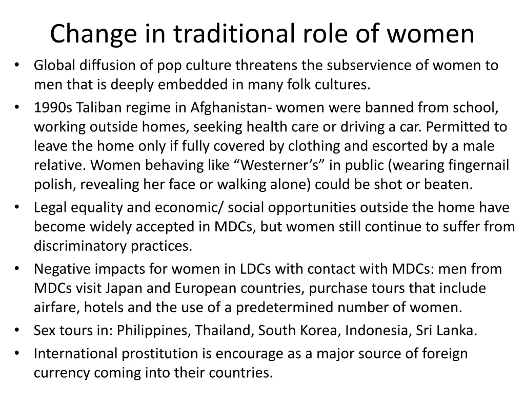 change in traditional role of women global