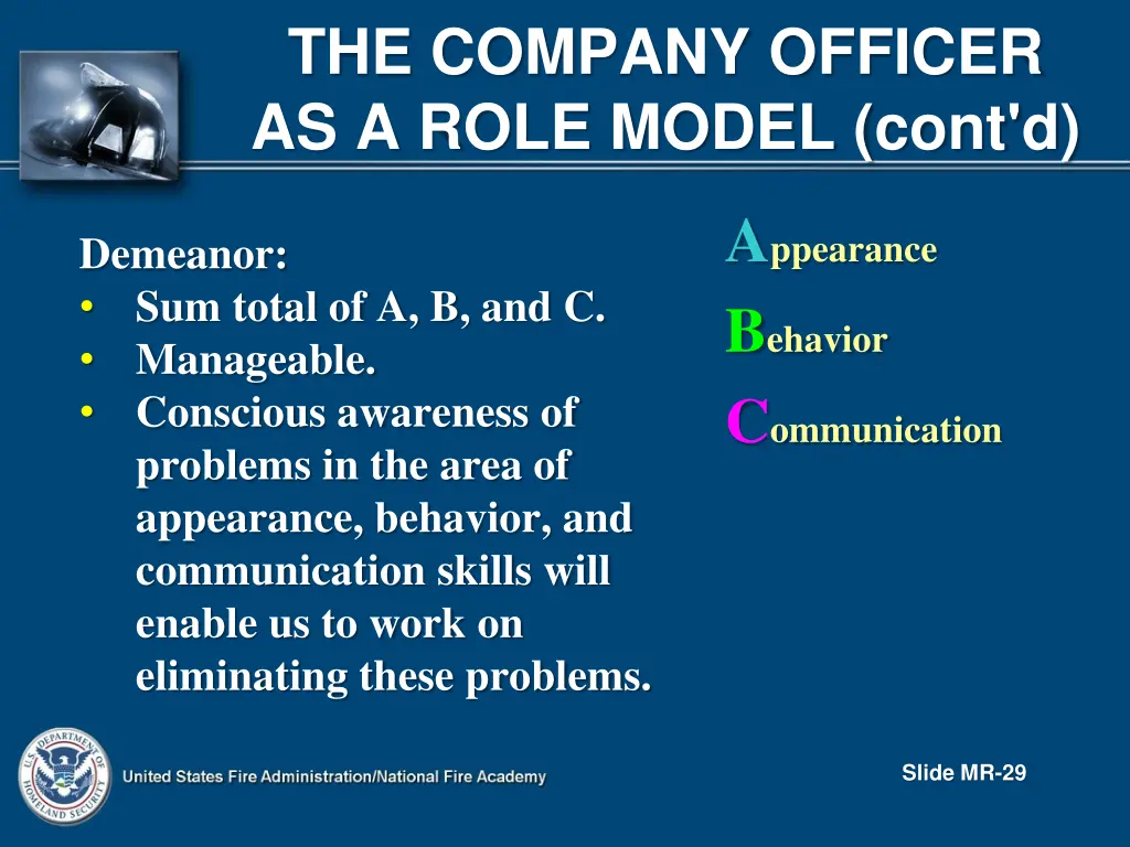 the company officer as a role model cont d 4