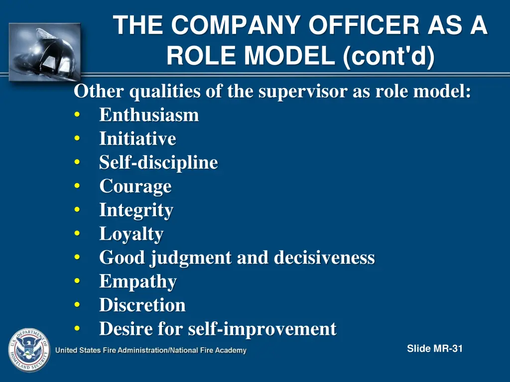 the company officer as a role model cont d 6