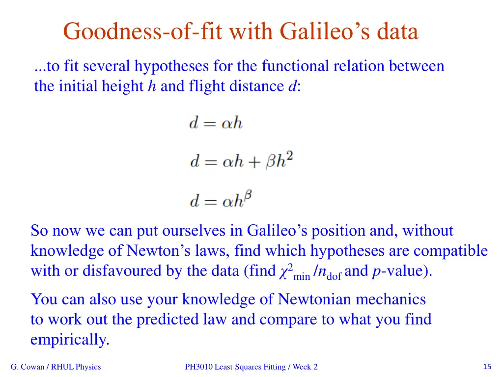 goodness of fit with galileo s data 1