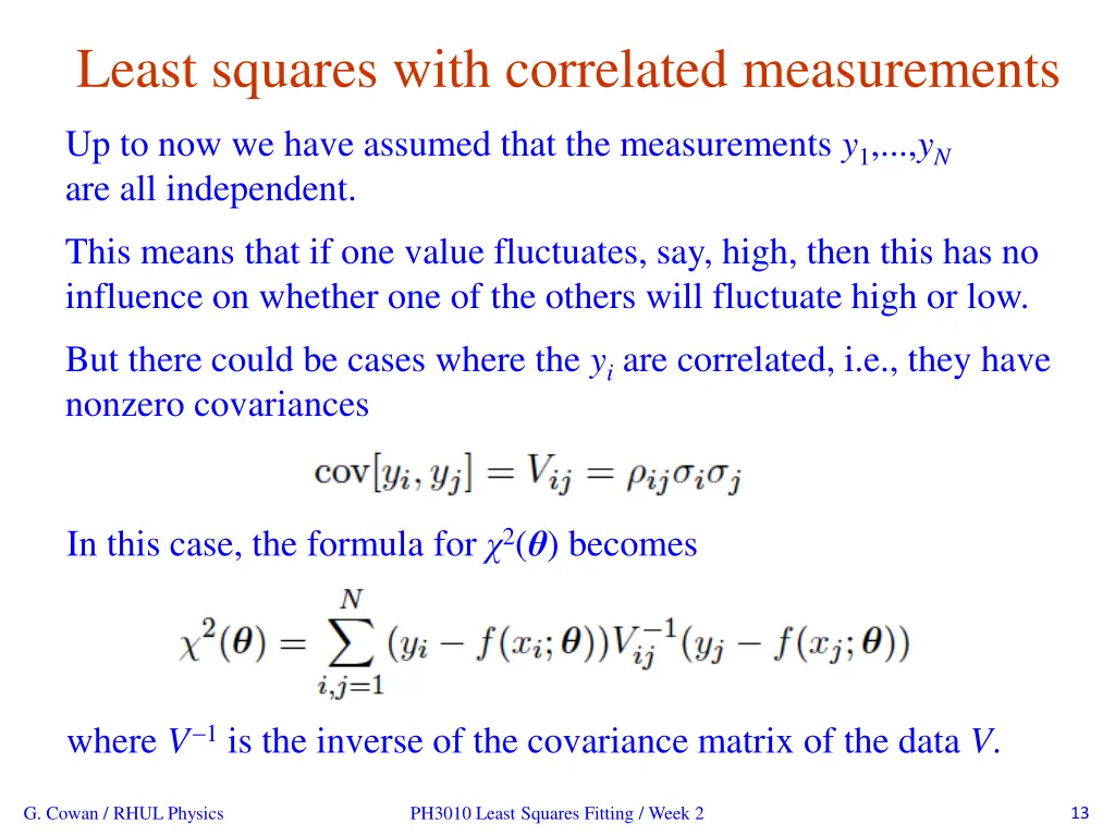 least squares with correlated measurements