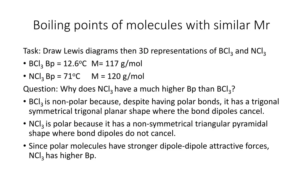 boiling points of molecules with similar mr