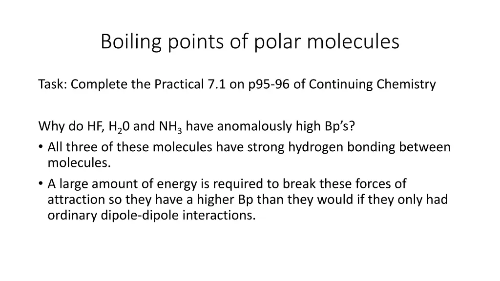 boiling points of polar molecules