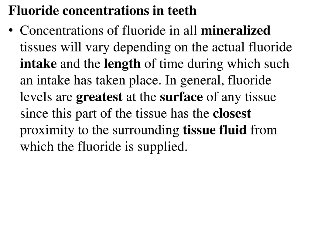 fluoride concentrations in teeth concentrations