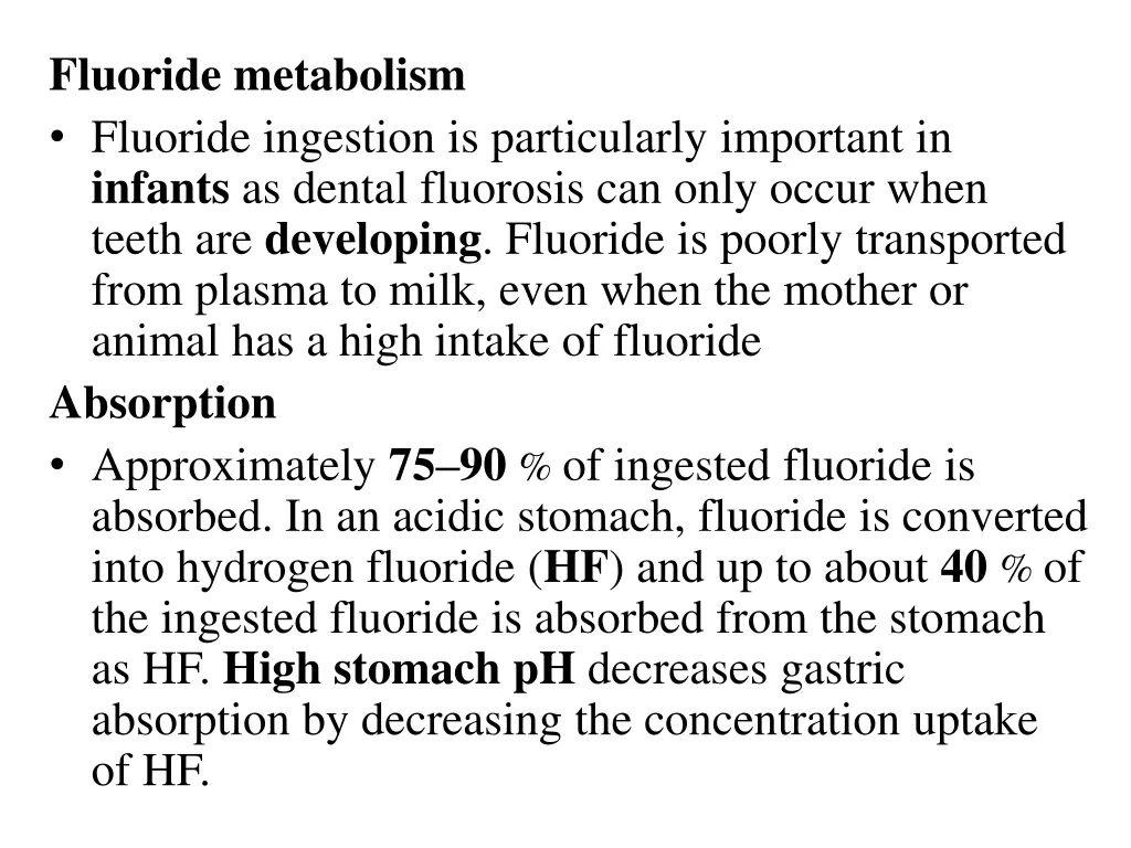 fluoride metabolism fluoride ingestion