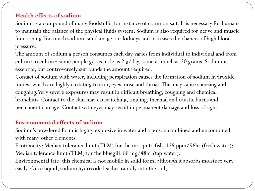 health effects of sodium sodium is a compound