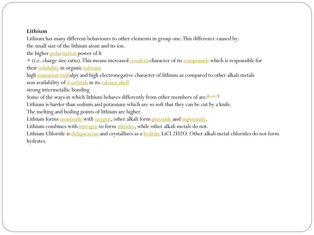 lithium lithium has many different behaviours