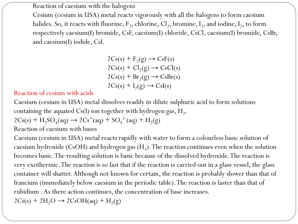 reaction of caesium with the halogens cesium