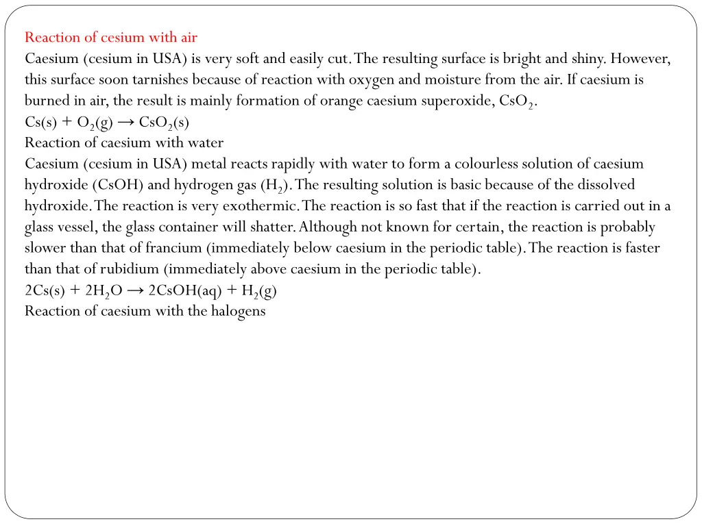 reaction of cesium with air caesium cesium