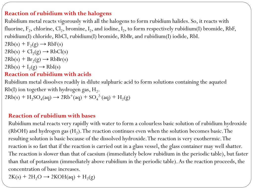 reaction of rubidium with the halogens rubidium