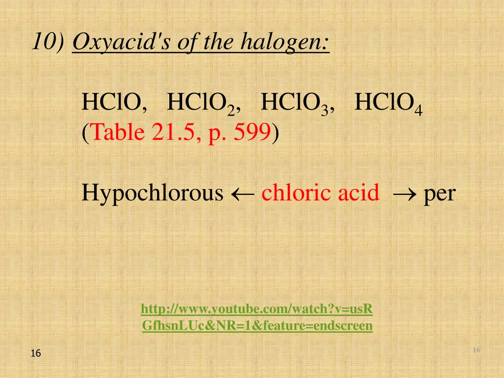 10 oxyacid s of the halogen