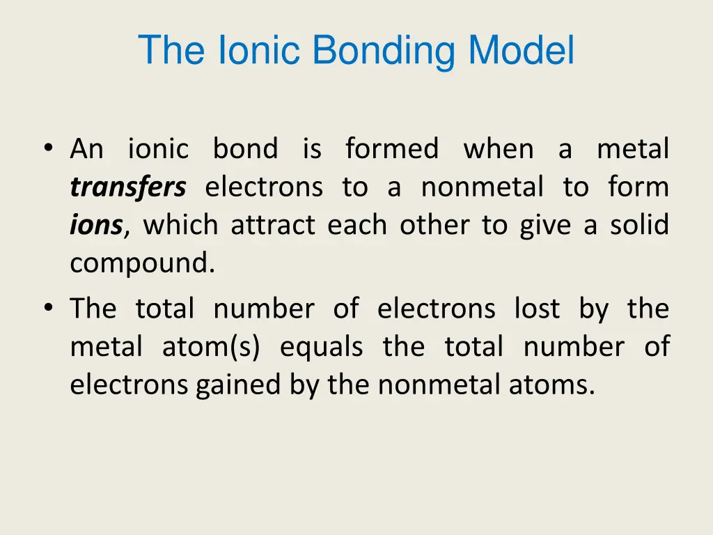 the ionic bonding model