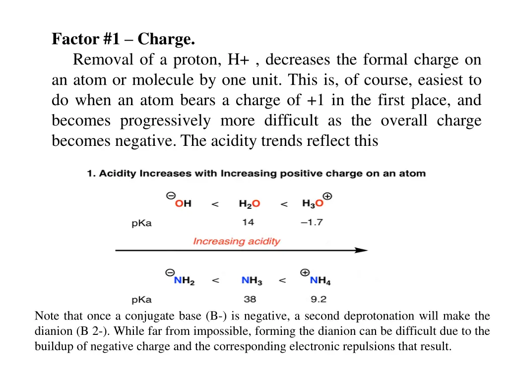 factor 1 charge removal of a proton h decreases