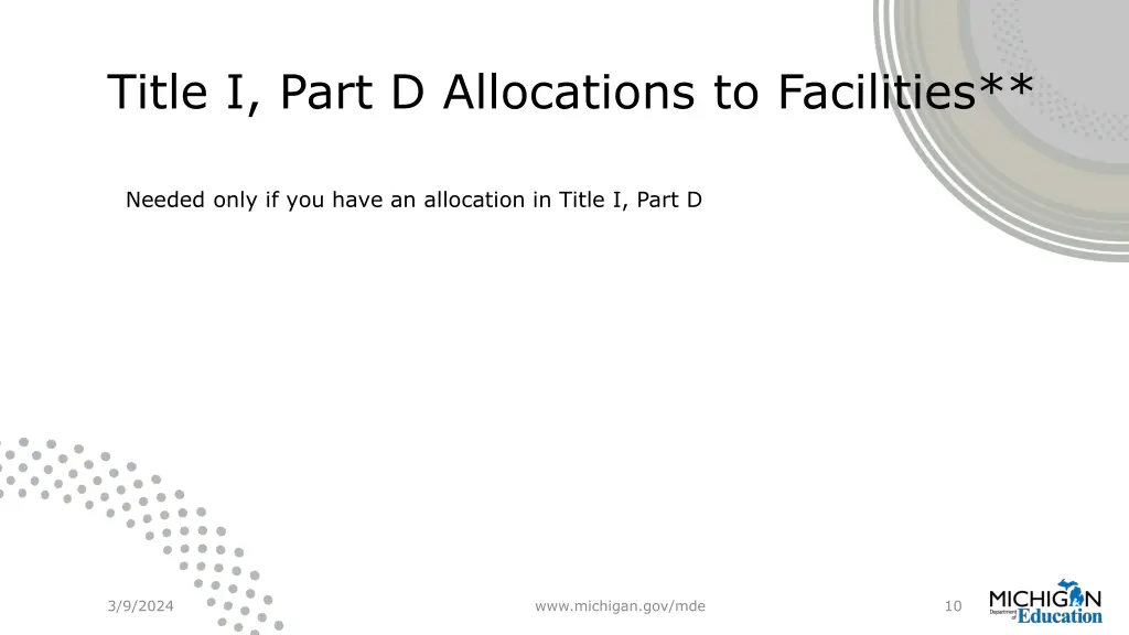 title i part d allocations to facilities