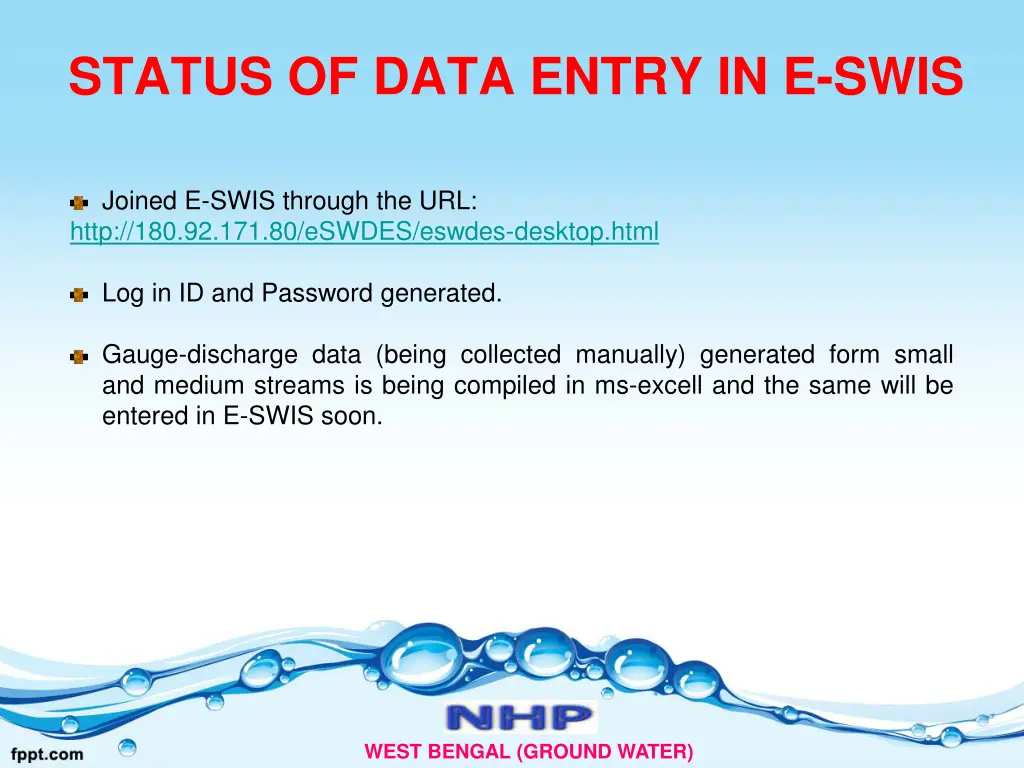 status of data entry in e swis