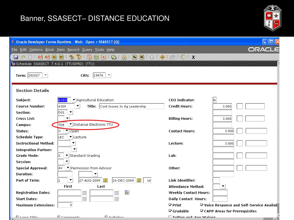 banner ssasect distance education