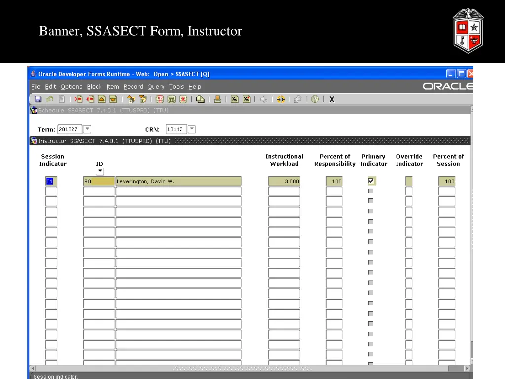 banner ssasect form instructor