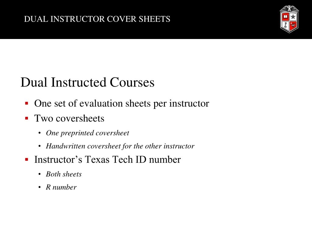 dual instructor cover sheets