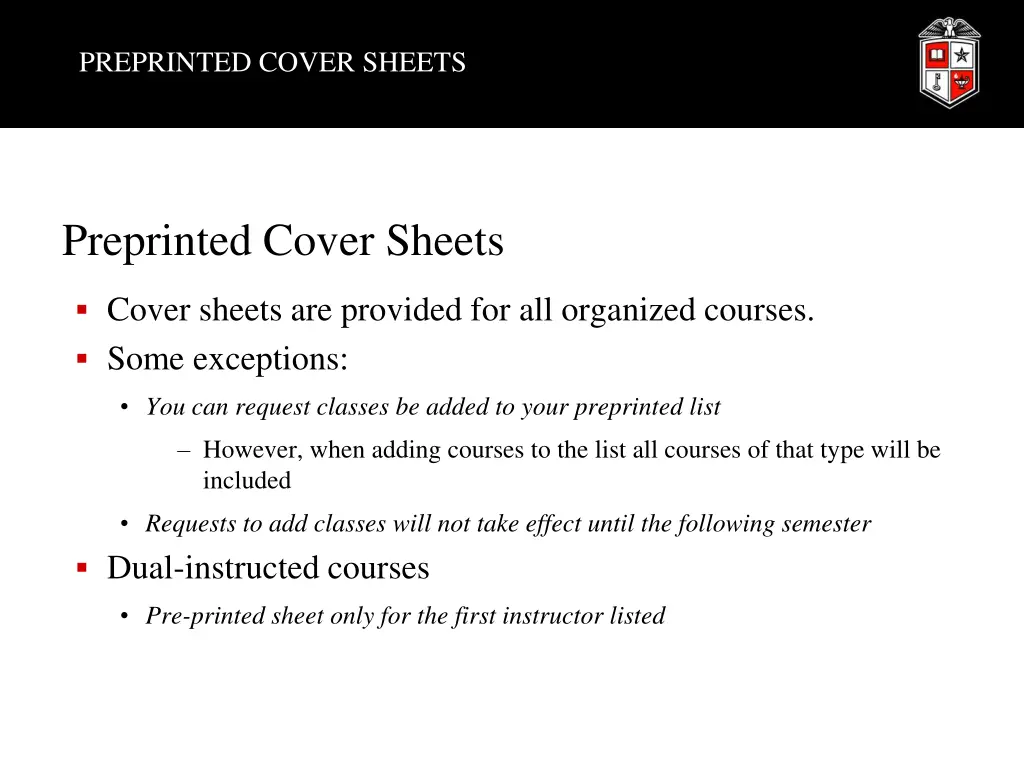 preprinted cover sheets