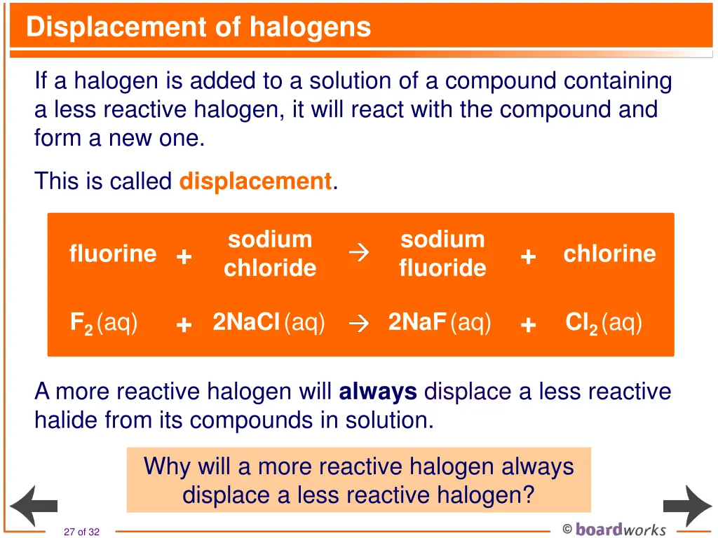 displacement of halogens