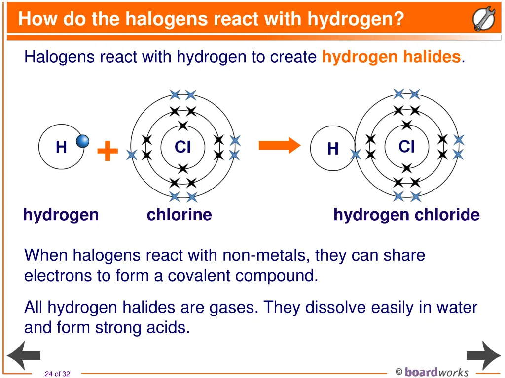 how do the halogens react with hydrogen