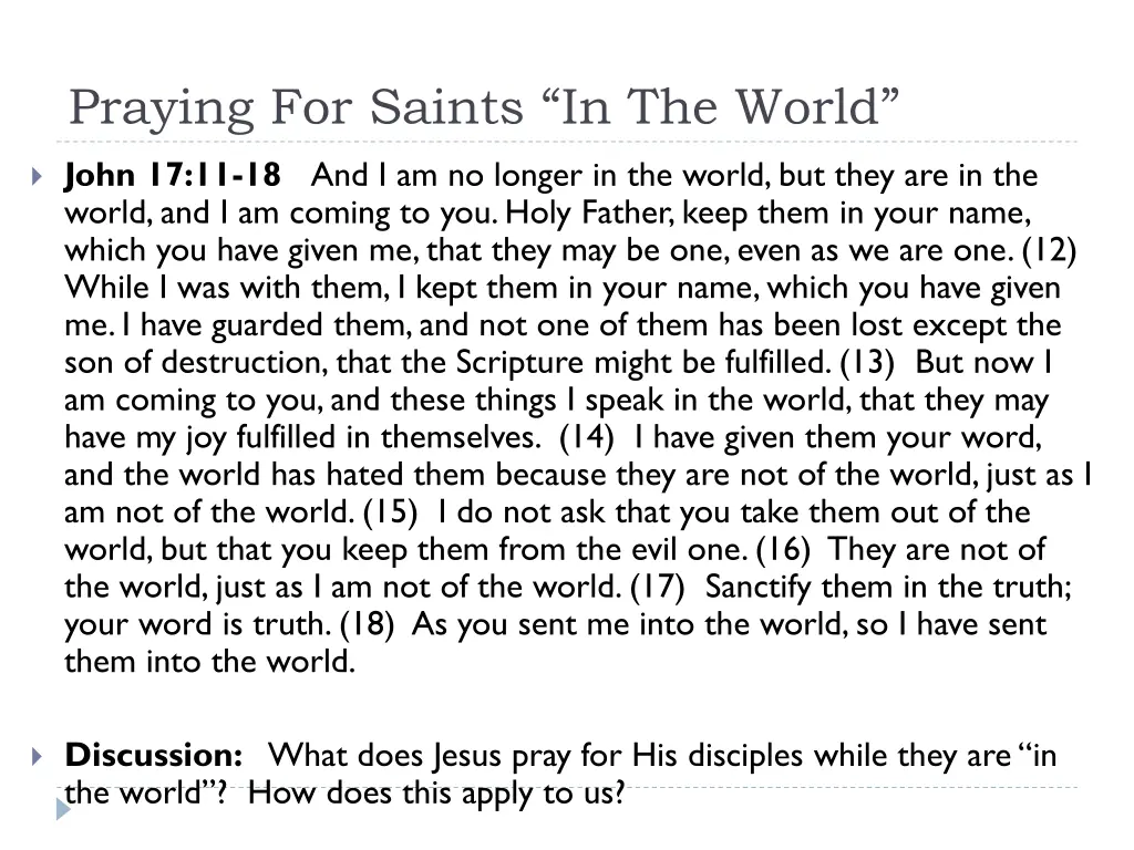 praying for saints in the world