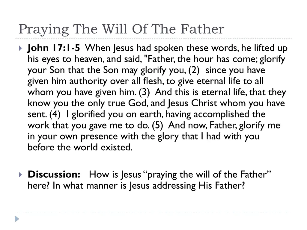 praying the will of the father