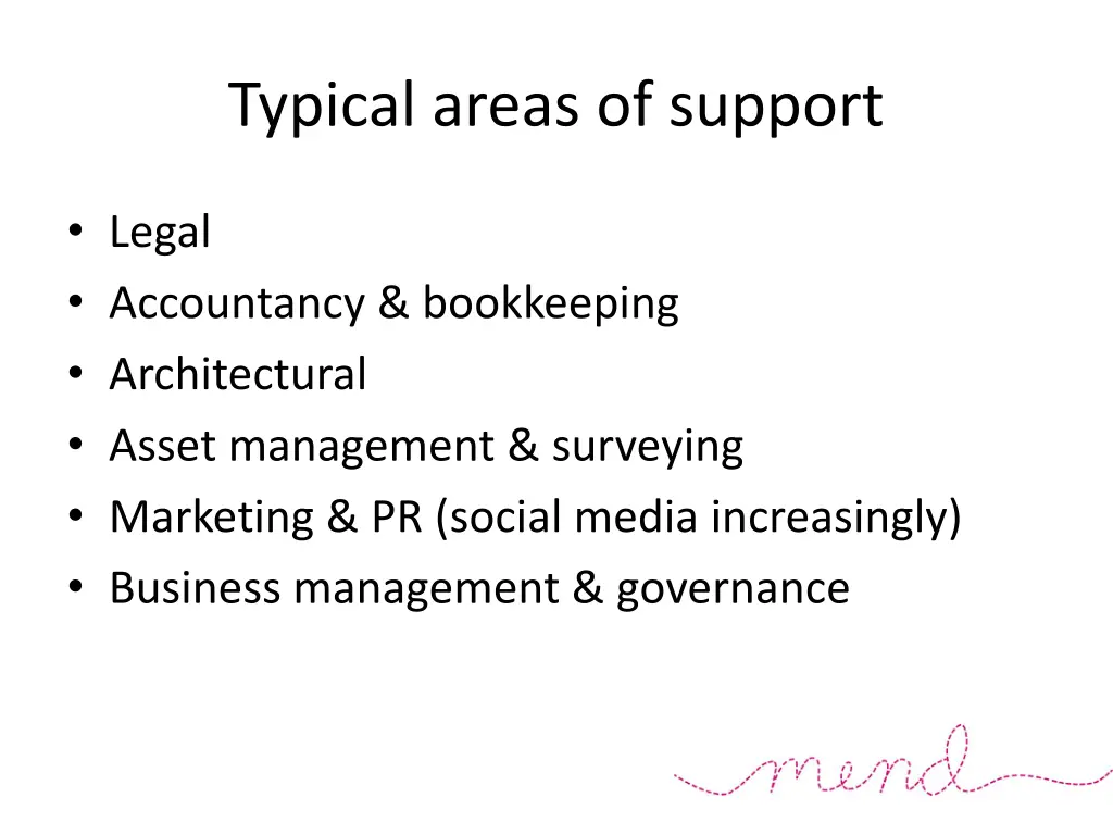 typical areas of support