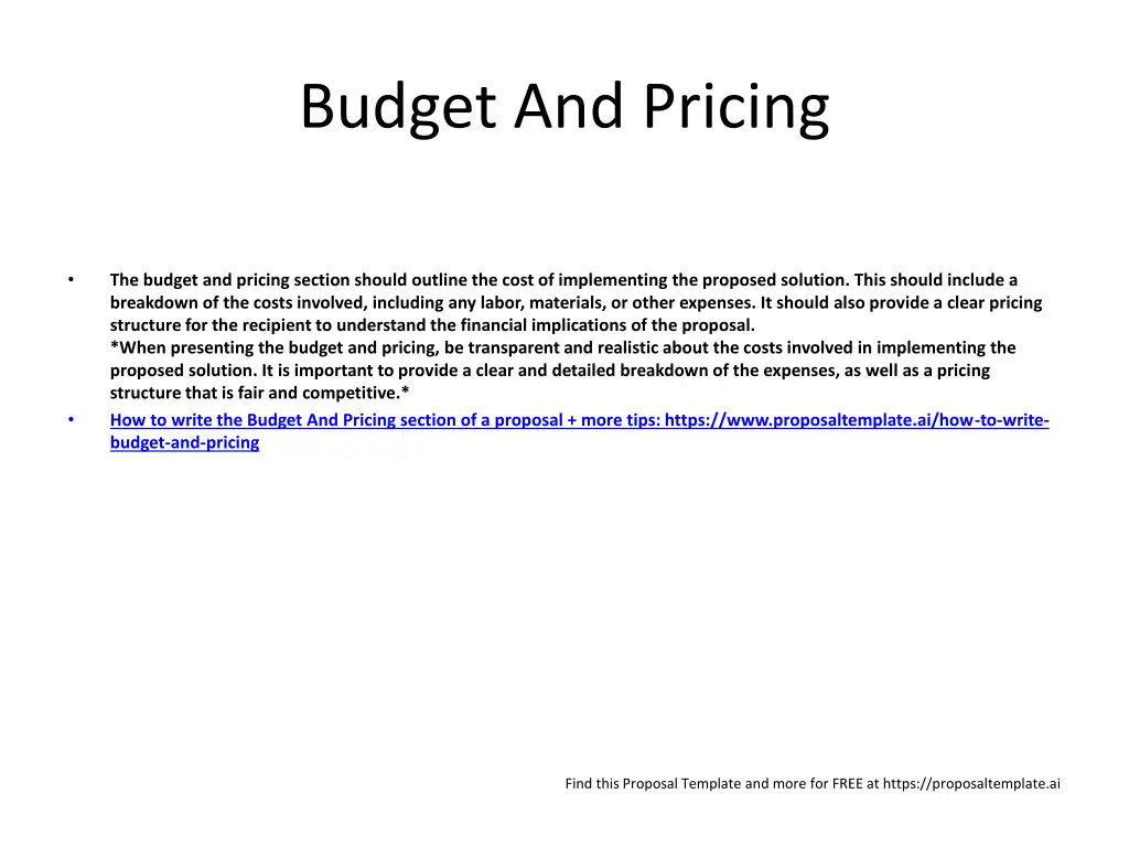 budget and pricing