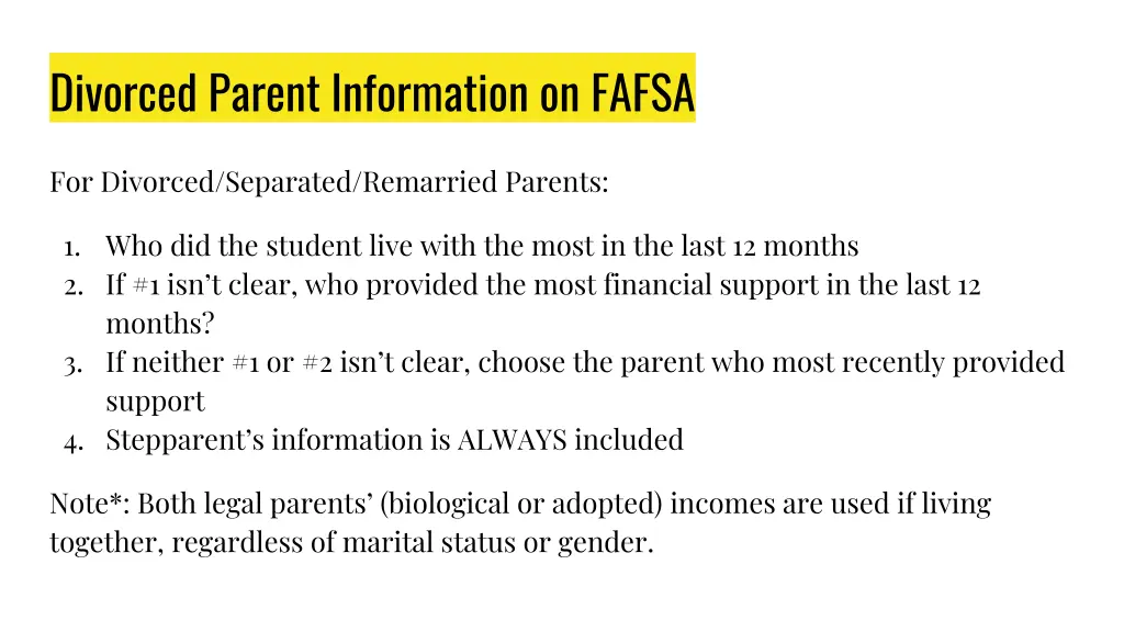 divorced parent information on fafsa