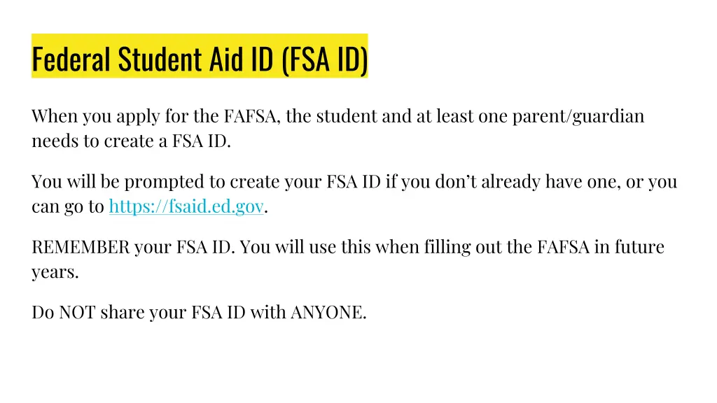 federal student aid id fsa id