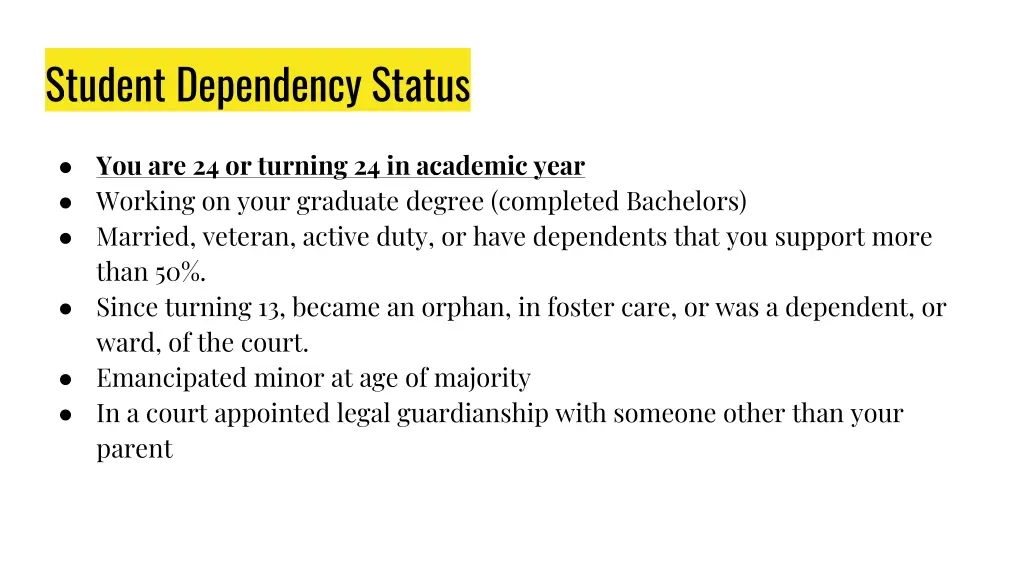 student dependency status