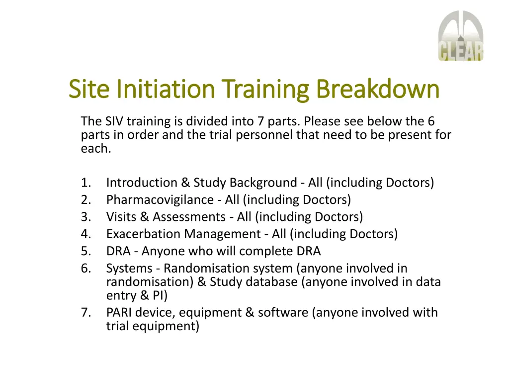 site initiation training breakdown site