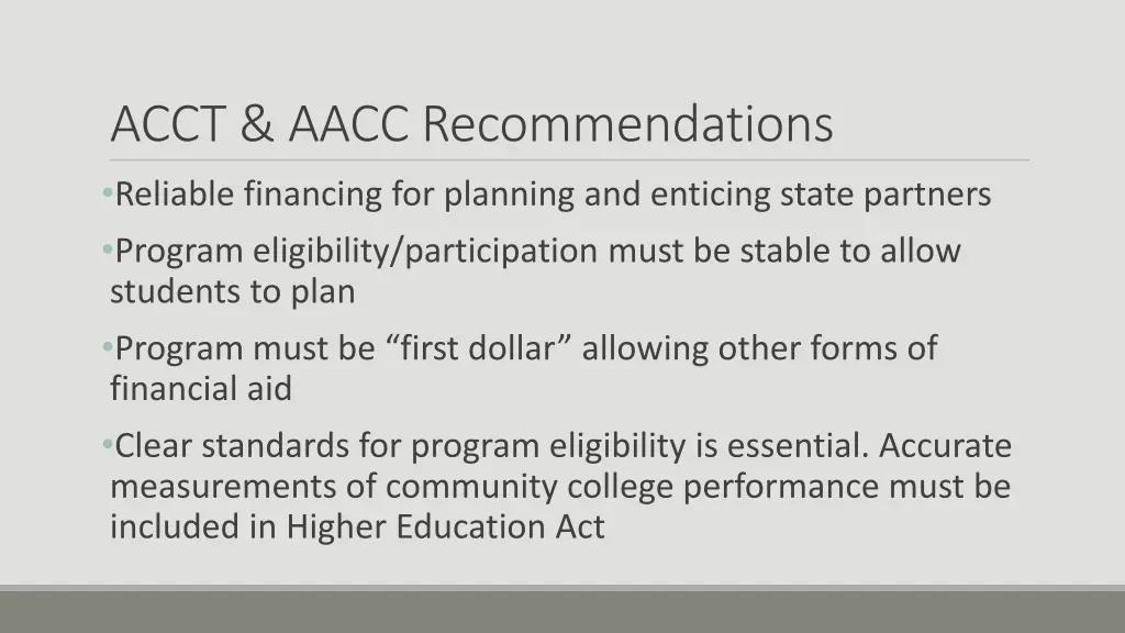 acct aacc recommendations reliable financing