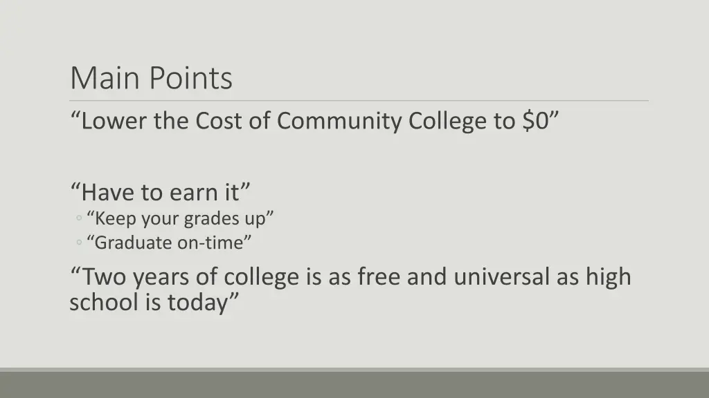 main points lower the cost of community college