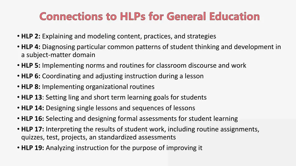 connections to hlps for general education