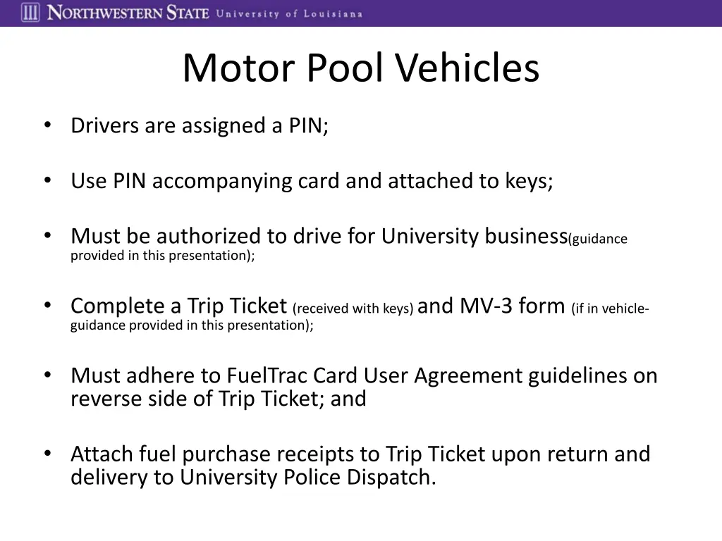 motor pool vehicles