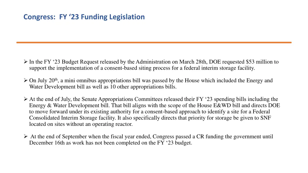 congress fy 23 funding legislation