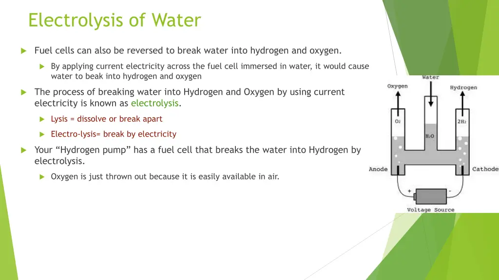 electrolysis of water