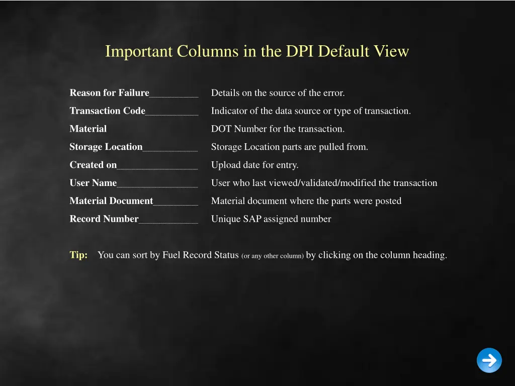 important columns in the dpi default view 1