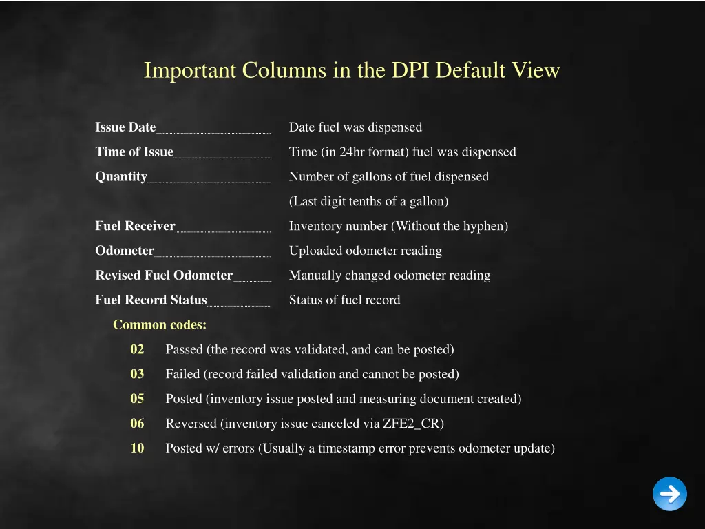 important columns in the dpi default view