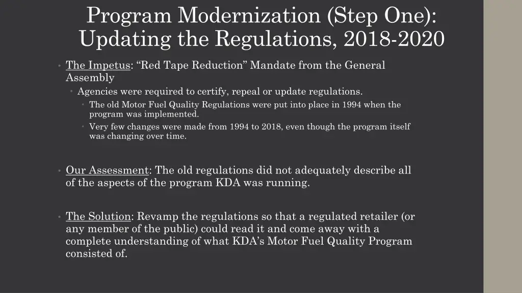 program modernization step one updating