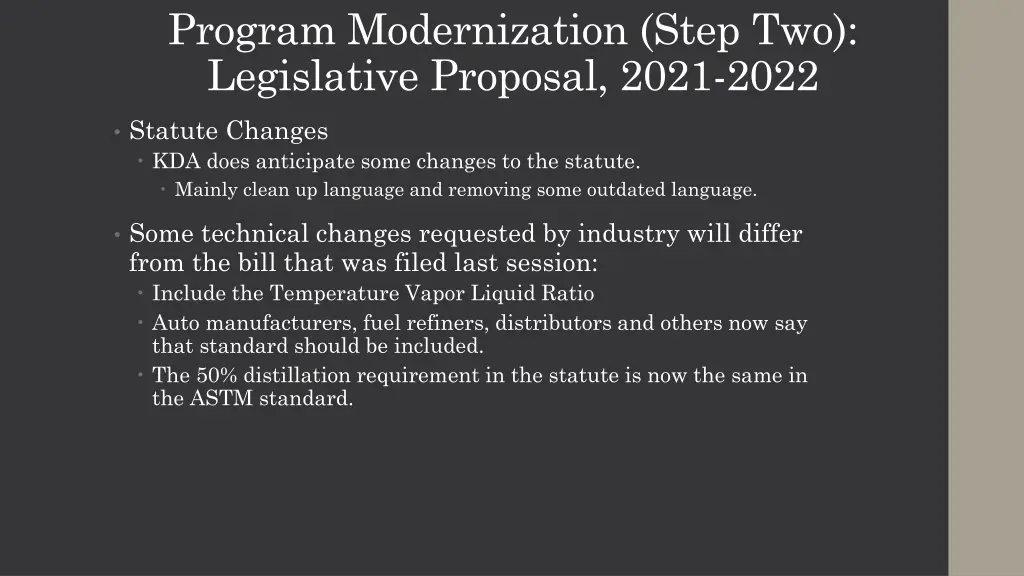 program modernization step two legislative