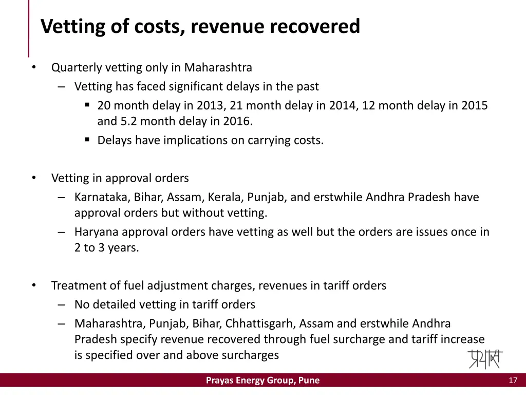 vetting of costs revenue recovered