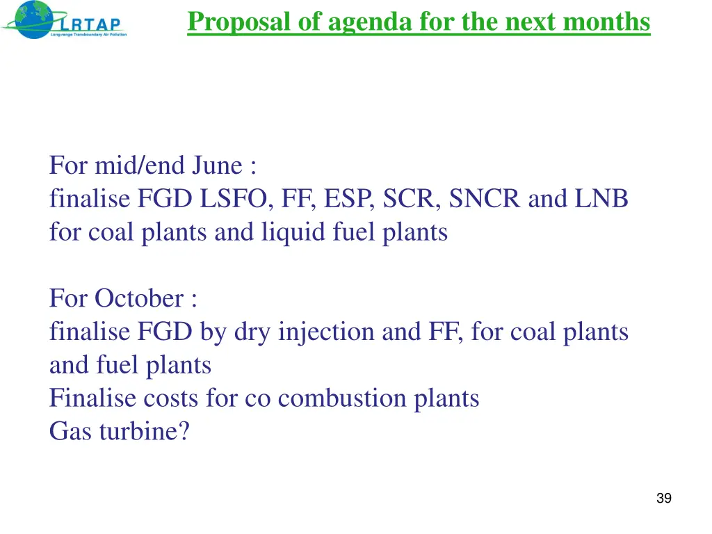 proposal of agenda for the next months